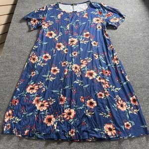 Fantaslook Blue Floral Midi Dress Short Sleeve Summer Casual Trapeze Tunic 3X